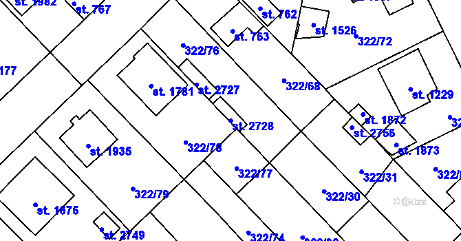 Parcela st. 2728 v KÚ Trhové Sviny, Katastrální mapa