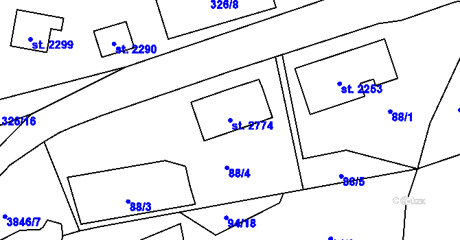 Parcela st. 2774 v KÚ Trhové Sviny, Katastrální mapa