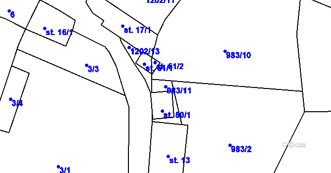 Parcela st. 983/11 v KÚ Bukvice u Trhových Svinů, Katastrální mapa