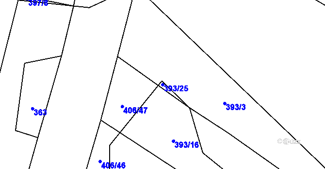 Parcela st. 393/25 v KÚ Bukvice u Trhových Svinů, Katastrální mapa