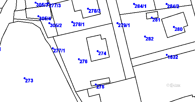 Parcela st. 274 v KÚ Trhový Štěpánov, Katastrální mapa