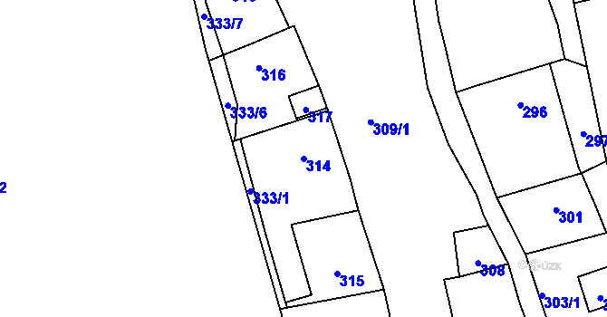 Parcela st. 314 v KÚ Trhový Štěpánov, Katastrální mapa