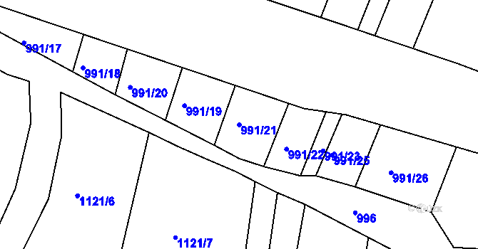 Parcela st. 991/21 v KÚ Trhový Štěpánov, Katastrální mapa