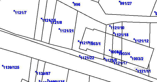 Parcela st. 1121/16 v KÚ Trhový Štěpánov, Katastrální mapa