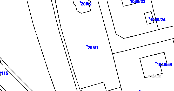 Parcela st. 205/1 v KÚ Trhový Štěpánov, Katastrální mapa