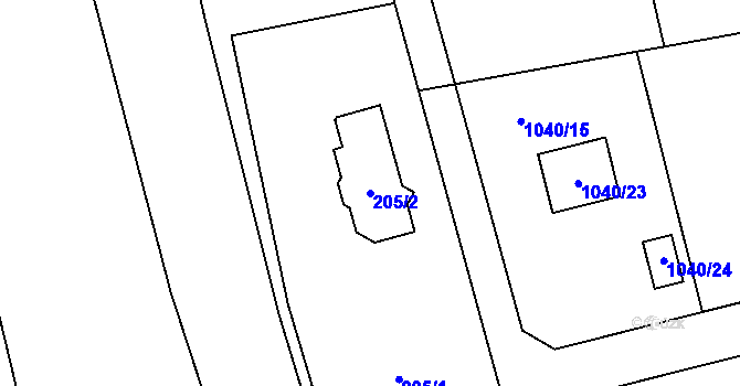 Parcela st. 205/2 v KÚ Trhový Štěpánov, Katastrální mapa