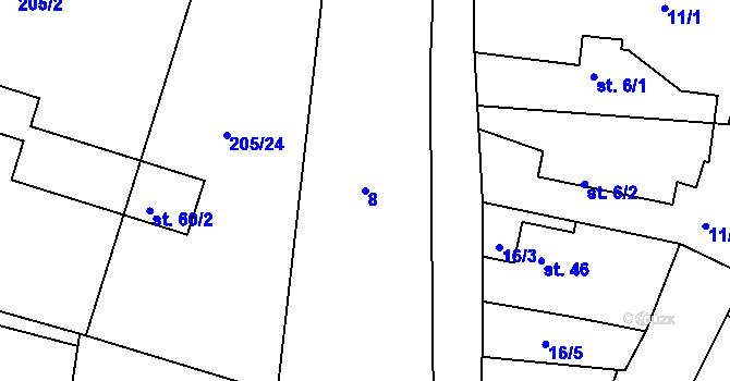Parcela st. 8 v KÚ Trnava, Katastrální mapa
