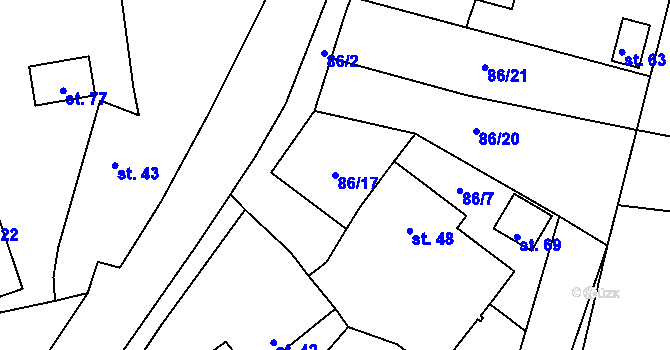 Parcela st. 86/17 v KÚ Trnava, Katastrální mapa