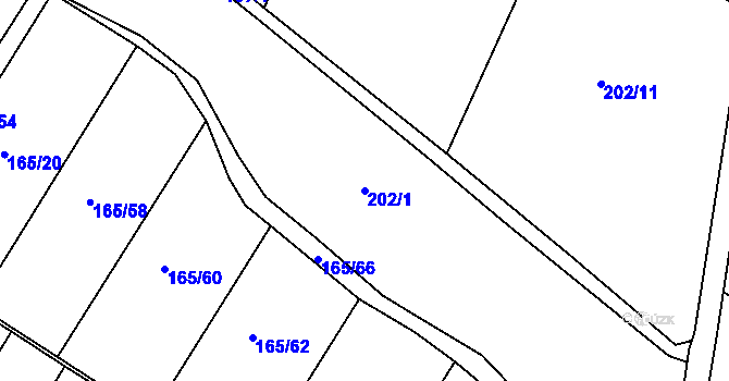 Parcela st. 202/1 v KÚ Trnava, Katastrální mapa