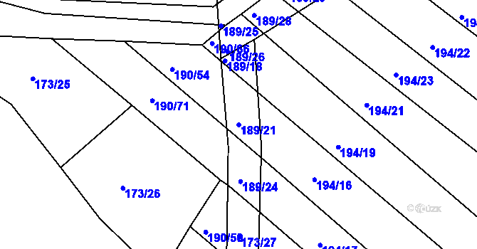 Parcela st. 189/21 v KÚ Trnava, Katastrální mapa