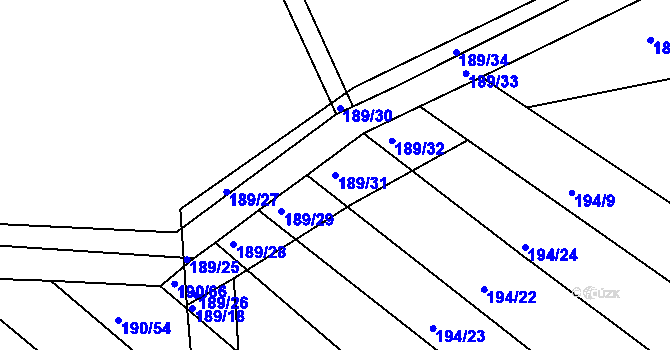 Parcela st. 189/31 v KÚ Trnava, Katastrální mapa