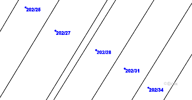 Parcela st. 202/28 v KÚ Trnava, Katastrální mapa