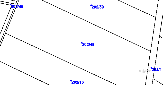 Parcela st. 202/48 v KÚ Trnava, Katastrální mapa