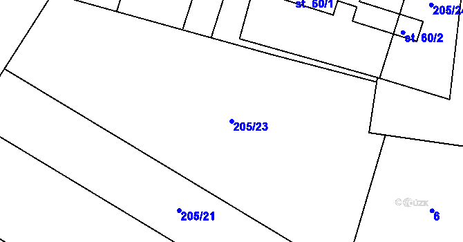 Parcela st. 205/23 v KÚ Trnava, Katastrální mapa