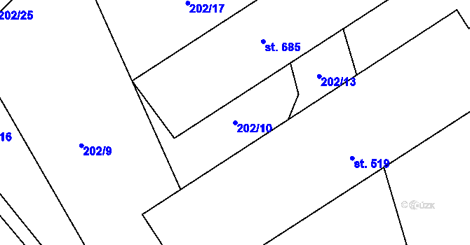 Parcela st. 202/10 v KÚ Trnava u Zlína, Katastrální mapa