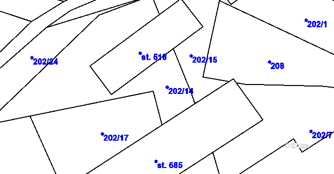 Parcela st. 202/14 v KÚ Trnava u Zlína, Katastrální mapa