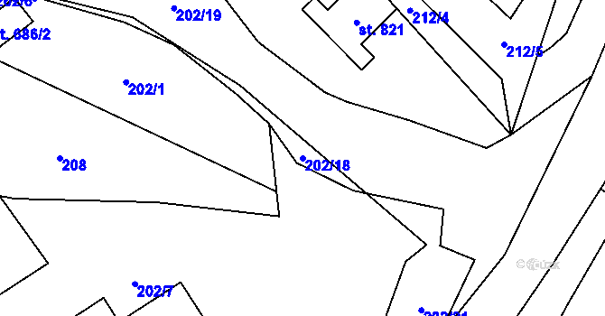 Parcela st. 202/18 v KÚ Trnava u Zlína, Katastrální mapa