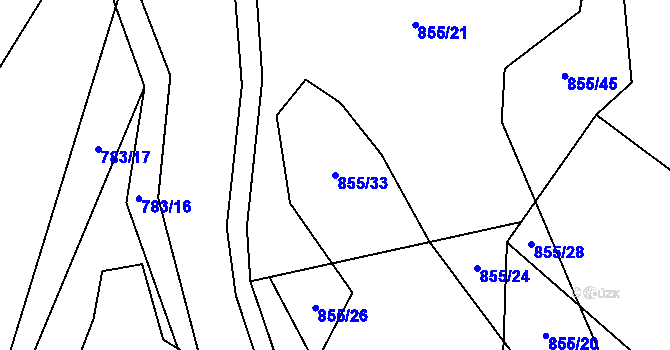 Parcela st. 855/33 v KÚ Trnava u Zlína, Katastrální mapa