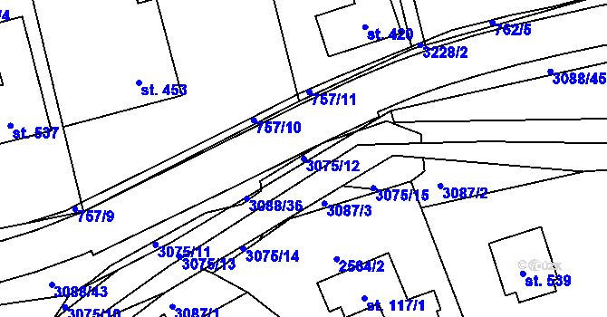 Parcela st. 3075/12 v KÚ Trnava u Zlína, Katastrální mapa
