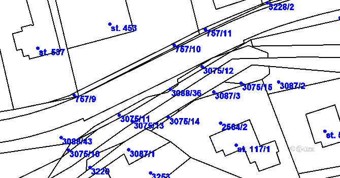 Parcela st. 3088/36 v KÚ Trnava u Zlína, Katastrální mapa