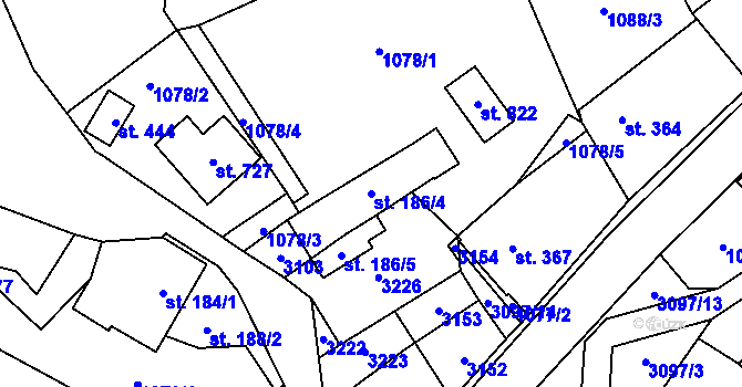 Parcela st. 186/4 v KÚ Trnava u Zlína, Katastrální mapa