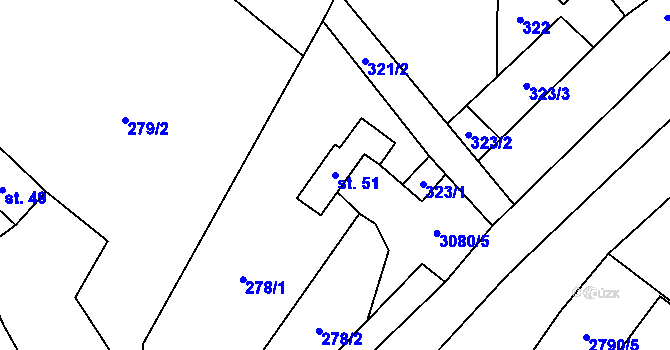 Parcela st. 51 v KÚ Trnava u Zlína, Katastrální mapa