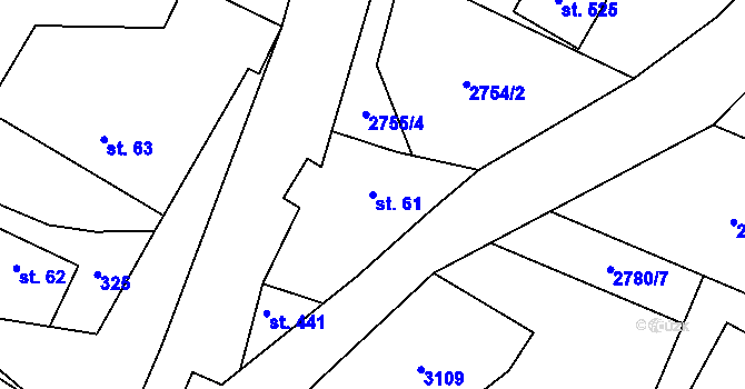Parcela st. 61 v KÚ Trnava u Zlína, Katastrální mapa