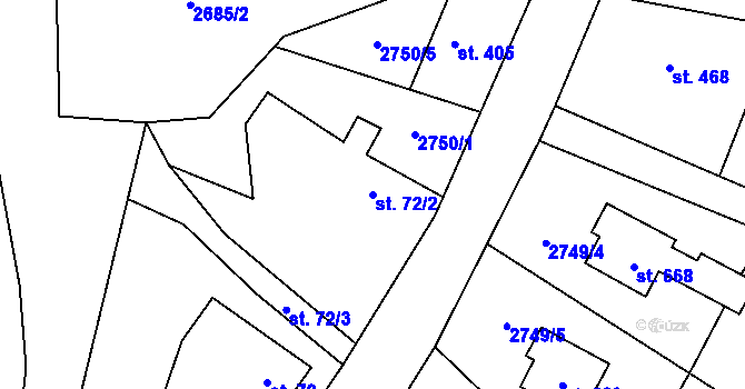 Parcela st. 72/2 v KÚ Trnava u Zlína, Katastrální mapa