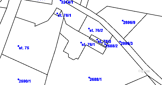 Parcela st. 76/1 v KÚ Trnava u Zlína, Katastrální mapa