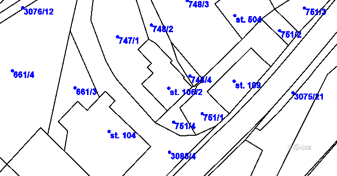 Parcela st. 106/2 v KÚ Trnava u Zlína, Katastrální mapa
