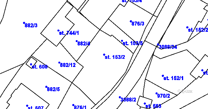 Parcela st. 153/2 v KÚ Trnava u Zlína, Katastrální mapa