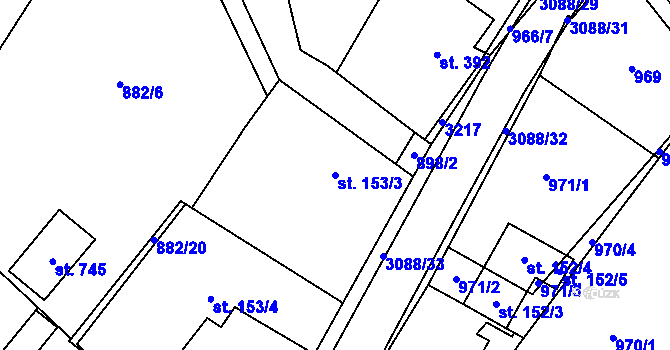 Parcela st. 153/3 v KÚ Trnava u Zlína, Katastrální mapa