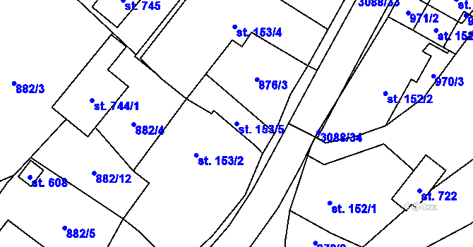 Parcela st. 153/5 v KÚ Trnava u Zlína, Katastrální mapa