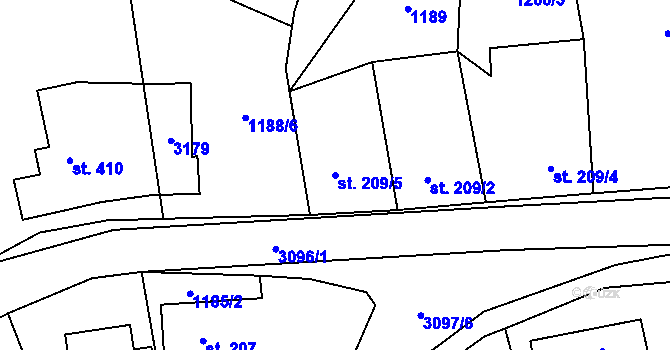 Parcela st. 209/5 v KÚ Trnava u Zlína, Katastrální mapa