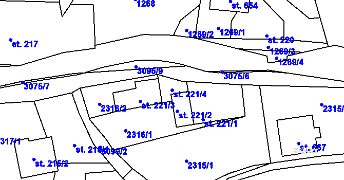 Parcela st. 221/4 v KÚ Trnava u Zlína, Katastrální mapa