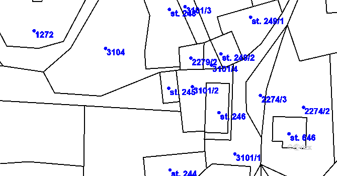 Parcela st. 245 v KÚ Trnava u Zlína, Katastrální mapa