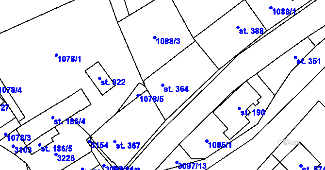 Parcela st. 364 v KÚ Trnava u Zlína, Katastrální mapa