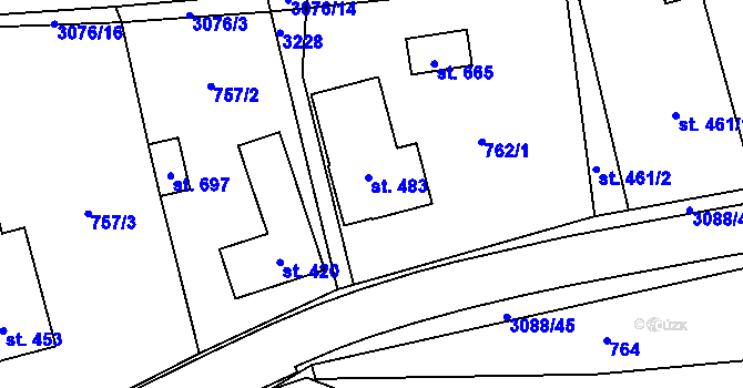 Parcela st. 483 v KÚ Trnava u Zlína, Katastrální mapa