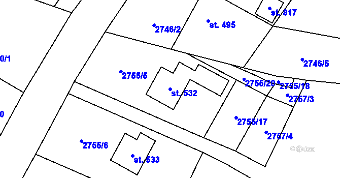 Parcela st. 532 v KÚ Trnava u Zlína, Katastrální mapa