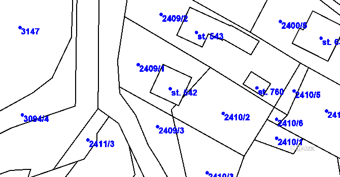 Parcela st. 542 v KÚ Trnava u Zlína, Katastrální mapa