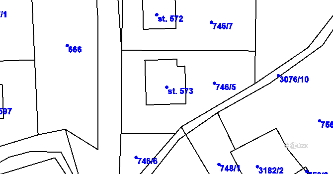 Parcela st. 573 v KÚ Trnava u Zlína, Katastrální mapa