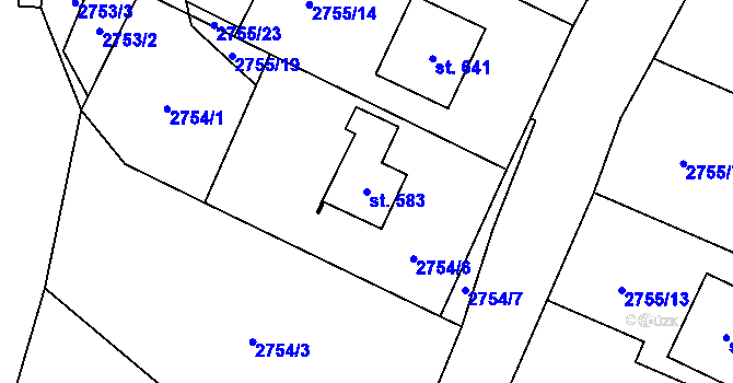 Parcela st. 583 v KÚ Trnava u Zlína, Katastrální mapa
