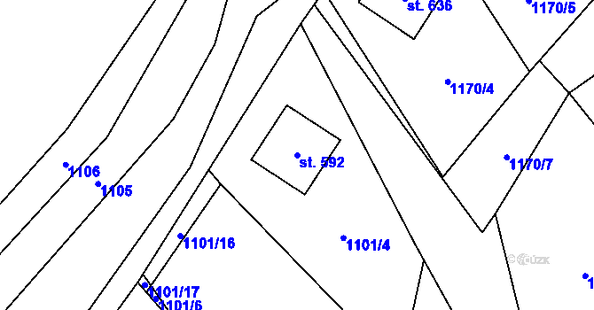 Parcela st. 592 v KÚ Trnava u Zlína, Katastrální mapa