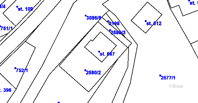 Parcela st. 687 v KÚ Trnava u Zlína, Katastrální mapa