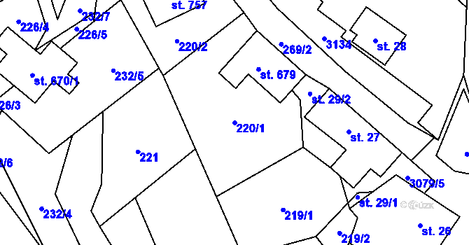 Parcela st. 220/1 v KÚ Trnava u Zlína, Katastrální mapa