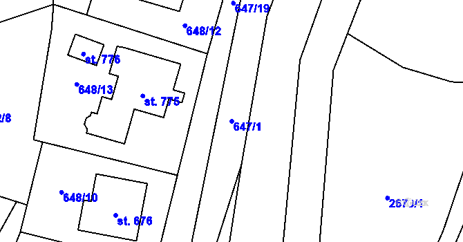 Parcela st. 647/1 v KÚ Trnava u Zlína, Katastrální mapa