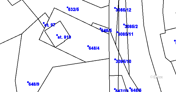 Parcela st. 648/4 v KÚ Trnava u Zlína, Katastrální mapa