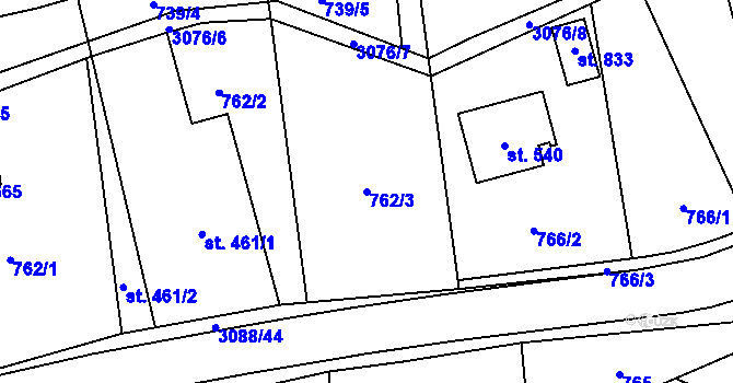 Parcela st. 762/3 v KÚ Trnava u Zlína, Katastrální mapa