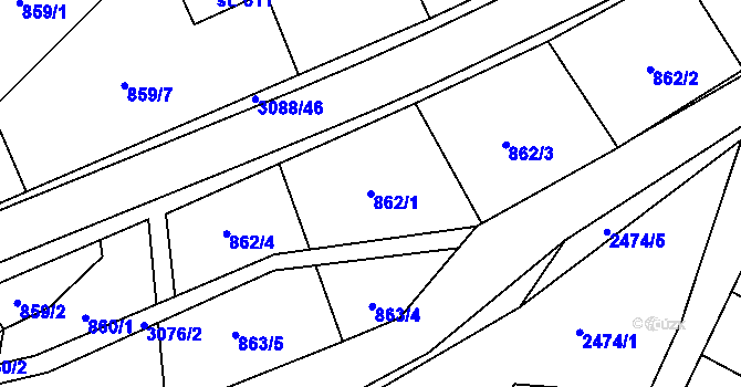 Parcela st. 862/1 v KÚ Trnava u Zlína, Katastrální mapa