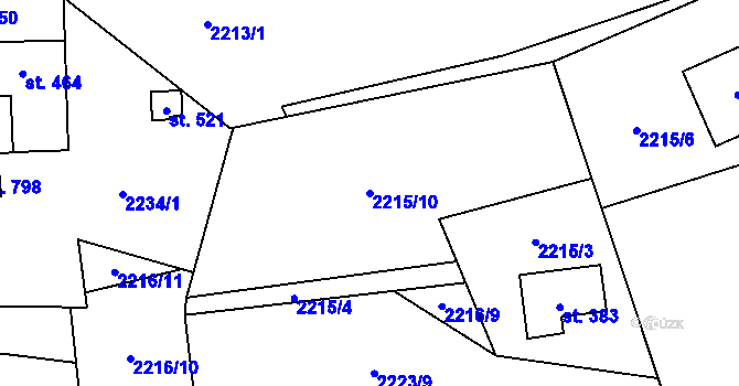 Parcela st. 2215/10 v KÚ Trnava u Zlína, Katastrální mapa